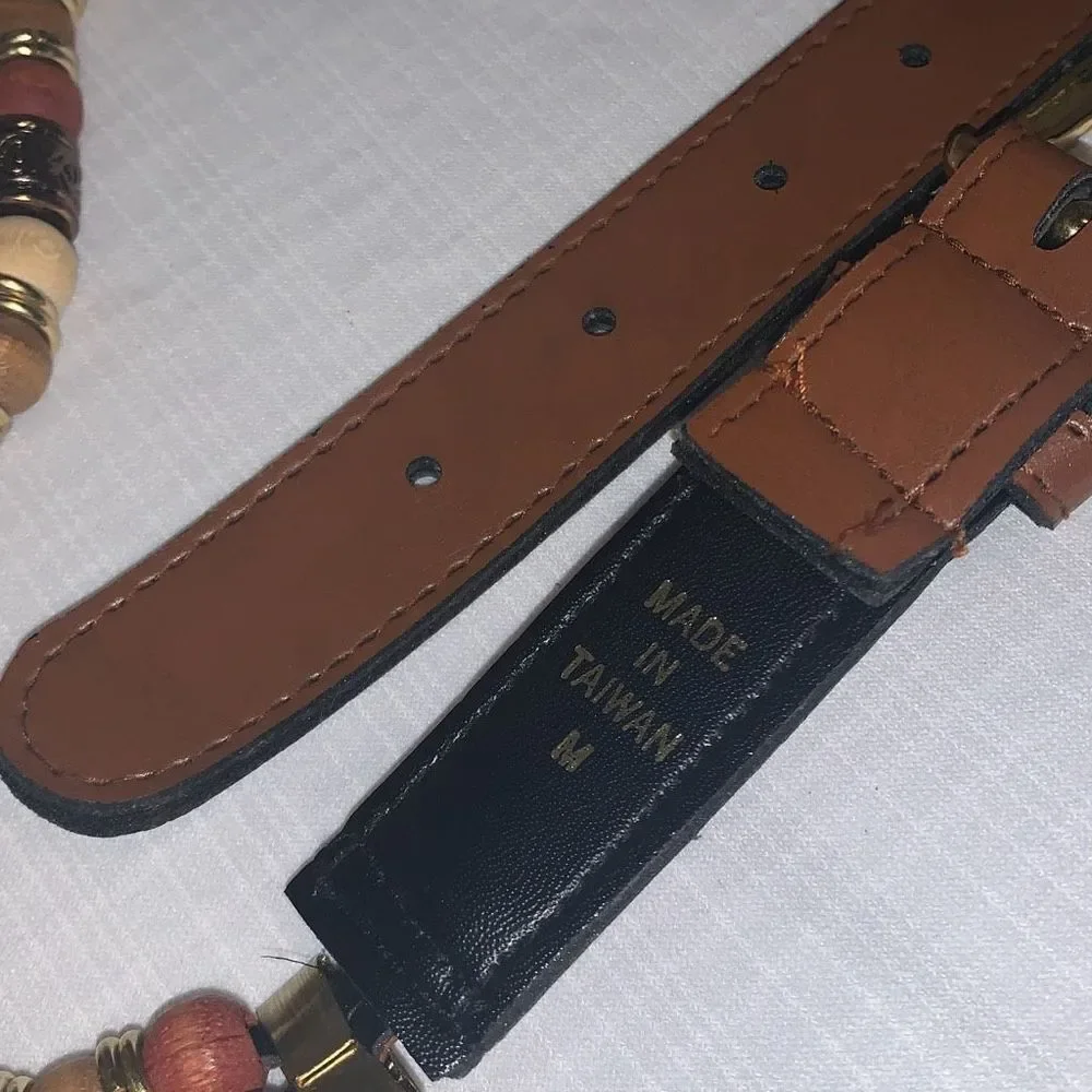 Vintage Double Strand Beaded Leather Belt Size Medium‎
